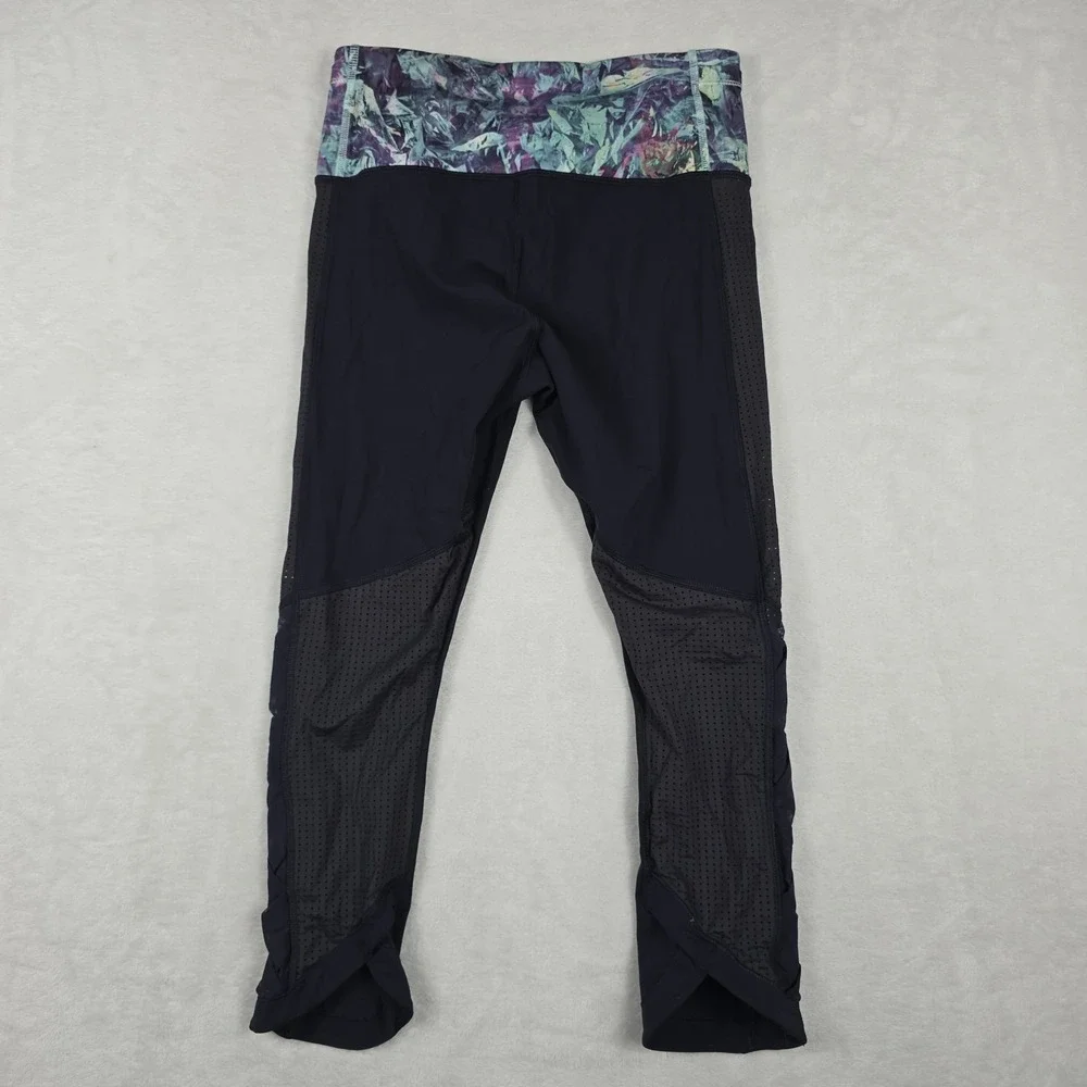 Lululemon Women's Leggings Var City Crop Mesh Criss‎ Cross Navy Blue Size 6